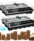 No Fuss Indoor Seed Starter Tray Kit Set For Quick Germination, 2 pack trays with coco pellets, humidity lids, and planting tools