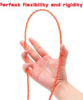 Rugged 130 Feet Polyester Fish Tape With Straight Shooter Wire Puller, a hand holding flexible orange polyester wire.