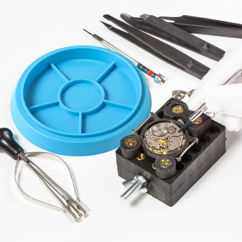 Two Pack Watch Movement Dust Covers With Five Slot Tray Storage Box For Organizing Small Parts Screws Fittings And Components