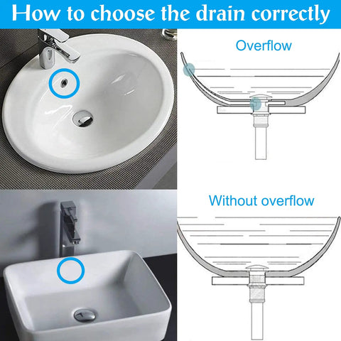 Solid Build Universal Pop Up Sink Drain Stopper With Overflow Chrome Finish Anti Clog Design For Kitchen And Bathroom Sinks setup guide for sink drain options.
