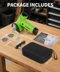 Electric Fabric And Cardboard Cutter, Smooth Cutting Machine With Durable Sk5 Blade, Eases Wrist Fatigue For Heavy Duty Shipping Box Trimming and Recycling Jobs Made Easy, including tools and accessories.