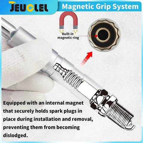 Magnetic Swivel Spark Plug Socket Set 3/8 Inch Drive 12 Point With Extension Kit Includes 14mm Four Inch Thin Wall 9/16 Inch Six Inch And 5/8 Inch Ten Inch Extensions For Quick Auto Fixes, magnetic ring socket detail