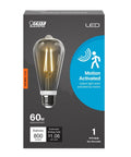 Smart Motion Sensor LED Bulb, 60W Equivalent, Soft White 2700K, E26 Base, Auto On Off When You Move, Energy Saver, Ideal For Hallways And Entryways, Perfect For Hallways, Staircases, And Entrances. ST19 bulb box