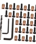 Wood Threaded Insert Kit For Furniture Repair 50 Pcs With Metal Screw In Nuts Bolts And Heavy Duty Fasteners Includes 2 Hex Wrenches And 1 Drill Bit Easy Install For Strong Wood Joints And DIY Repair components on white background