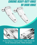 Two Pack Heavy Duty Chrome Zinc Alloy R V Door Hinges For Travel Trailers And Fifth Wheel Campers Plus Walk In Refrigeration Cooler Mounts And Bbq Grill Smocer Hardware Kit Wit Complete Bolt Set Inclued, chrome hinges view.