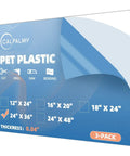 Top Shelf Clarity PET Plastic Sheets 3 Pack 24 By 36 Inches 0.04 Thick Shatterproof Plexiglass Alternative, packaging with size options.