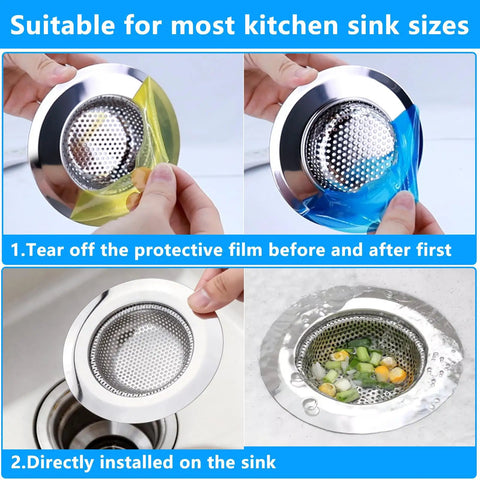 Set Of Two Sink Drain Strainers Keeping Your Pipes Free Of Nasty Gunk While Trapping Messy Hairballs So You Can Kick Clogs To The Curb Featuring A Deep Basket Fit For Bath Or Kitchen Basin, showing installation steps.