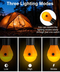 Soft Amber Sleep Lantern Bulbs, 4 Pack, Portable Hanging Bug Resistant Lights For Kids And Babies, Perfect For Camping, Hiking, Fishing, Decoration, And Gift, Batteries Not Included showcasing three lighting modes.