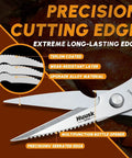 Kitchen Scissors For All Purpose Food Prep, Stainless Steel Kitchen Shears With Sharp Precision, Your Handy Multipurpose Cutting Tool For Poultry, Herbs, And Everyday Kitchen Tasks. Stainless steel 9-inch shears with serrated edge and bottle opener