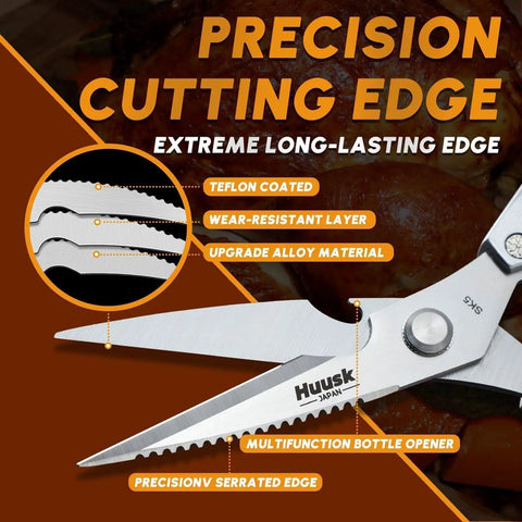 Kitchen Scissors For All Purpose Food Prep, Stainless Steel Kitchen Shears With Sharp Precision, Your Handy Multipurpose Cutting Tool For Poultry, Herbs, And Everyday Kitchen Tasks. Stainless steel 9-inch shears with serrated edge and bottle opener