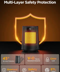 Portable Electric Space Heater With Remote Thermostat 70 Degree Oscillation Digital Display, showcasing safety features