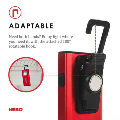 Slim 6694 Red Rechargeable Flashlight Delivers 500 Lumens Of Bright COB LED Power With Dimming Memory Recall Pocket Clip Magnetic Base