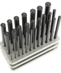 Transfer Punch Set 3/32 to 1/2 Inch, 28-Piece Heat-Treated Tool Steel Punches with holder, ideal for machining.