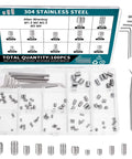 100 Piece Allen Screws Set Kit M3 M4 M5 M6 M8 With Allen Keys Heavy Duty Built To Last 304 Stainless Steel Cup Point Fasteners