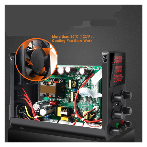 Adjustable DC Benchtop Power Supply 30V 5A 150W With Overvoltage Overcurrent Short Circuit And Overheat Protection Low Ripple Output Built Tough For Safer Lab Use internal cooling fan