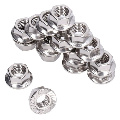 50Pcs Stainless Steel Flange Nuts Set DIN 1587 A2 70 Rustproof Locking Nuts for M3-M12 Bolts