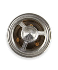 High Performance High Flow Thermostat Opens At 180 Degrees For Street, Drag, And Oval Track Racing, Copper And Brass Construction Resists Coolant Pressure Variations And Delivers Consistent Temperature At High RPM. round copper brass thermostat front view