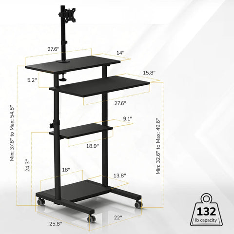 Mobile Computer Cart With Monitor Mount For 32 Inch Screens Rolling Laptop Stand On Wheels Height Adjustable From 37.25 To 53.75 Inches Includes Keyboard Tray Ideal For Classrooms And Offices