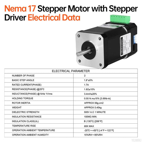 High Torque Nema 17 Stepper Motor With Integrated Driver For 3D Printer CNC Machine DIY Robots 1.8 Degree 2 Phase Bipolar