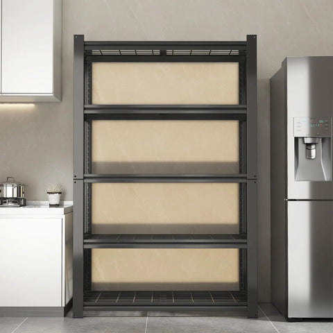 72 Inch Tall 5 Tier Adjustable Heavy Duty Metal Mesh Shelving Rack With Beefed Up Reinforced Steel Frame Supporting 400 Pounds Per Shelf in kitchen.