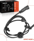 Heavy Duty No Nonsense Antilock Braking System Sensor For Buick Enclave Chevy Traverse GMC Acadia 3.6L 4WD SUV Front Axle Wheel Speed Sensor Drop In Replacement on a black background with packaging.