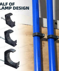 Black Half Clamp J Hook Nail Assortment Kit, 50 Pcs, Plastic Small J Clamps For PEX Tubing 1 Inch Pipe Support installed on pipes