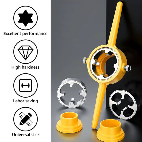 PVC Pipe Thread Maker Tool Kit With 12 Pcs Dies, DIY Ready Manual Pipe Threader Set, includes handle and metal dies