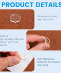 Clear Glass Table Top No Slip Pads 48Pcs Self Adhesive Rubber Bumpers 20mm By 2mm, shown with silicone texture and backing.