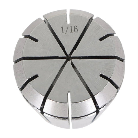 Close-up of a 1/16 inch ER32 steel spring collet from the 14 Piece ER32 Steel Spring Collet Set One Sixteenth Inch Through Three Quarters Inch For CNC Milling Chuck And Lathe Tool Holder Quick Clamp Durable High Precision Machining Accessory.