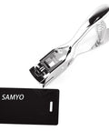 Pro Grade Heavy Duty Handheld ID Card Slot Punch Tool For Lanyards And Badges shown beside black PVC tag