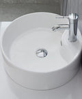 18.3x18.3x6.3 Inch Round White Ceramic Vessel Sink With Faucet And Pop Up Drain on bathroom vanity