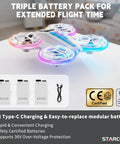 Kid Friendly Dual Module Lighting Drone With Triple Battery Pack For Extended Flight Time displayed on a table