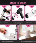 Steps to clean Cordless Car Vacuum Cleaner With Beast Mode 25000Pa Cyclonic Suction showing dust cup removal, washing, and drying filters.