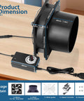 80mm 12V Axial Exhaust Fan With AC Plug Dual Ball Bearings For DIY Soldering And 3D Printer Enclosures Beefed Up Airflow Dial Controller For Strong Cooling And Fume Extraction, shown with controller and plug on a wooden surface