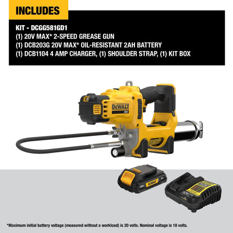 Cordless Grease Gun 20V Max, 10,000 PSI, 2-Speed Variable Delivery, 47 Inch Hose, Oil Resistant Battery and Charger Included