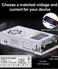 Adjustable Power Supply With LED Display 110V 120V To 240V AC 24V DC Converter 480W 20A for Hobbyist Builds displayed with specs