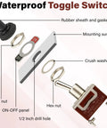 Exploded view of Beefy 12V DC 30A Waterproof Toggle Switch 2 Pack SPST Marine Grade On Off Switch With Boot Cap Cover components