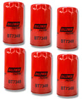 Heavy Duty Spin On Engine Oil Filter Pack Of 6 With Integral Gasket for Dodge, red filters with BT7349 label, front view