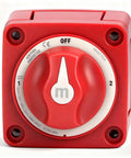300A 3 Position Battery Switch For Marine And RV Power Disconnect Isolator With Dual Circuit Control, heavy duty red switch front view