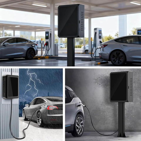 Built Dang Tough Steel EV Charger Lock Box All Weather Waterproof Protective Cover Floor Standing Housing With Secure Latch keeps gear safe from rain and snow.