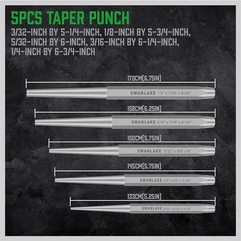 5-piece taper punch set from Versatile 16 Piece Punch And Chisel Set With Pro Grade Taper Punch Pin Center Punches Cold Chisels