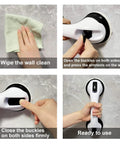 Installation steps for Ultra Secure Shower Grab Bar With Strong Suction Cups, 12 Inch Safety Handle For Bathroom Use in Black.