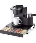Rolling Black Finish Coffee Pod Storage Drawer For K Cups Holds 42 Pods Extra Wide Under Coffee Pot Space Slim Countertop Organizer