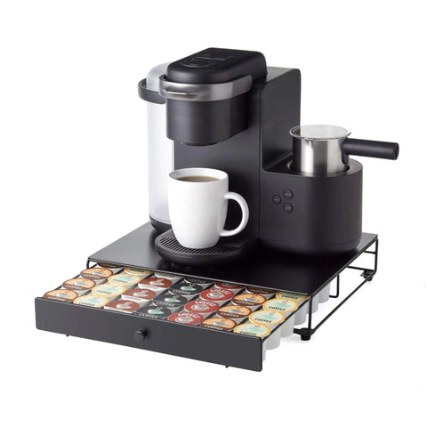 Rolling Black Finish Coffee Pod Storage Drawer For K Cups Holds 42 Pods Extra Wide Under Coffee Pot Space Slim Countertop Organizer
