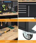 Tool detail shots of 61 Inch Rolling Tool Chest With 10 Drawers And Built In Power Strip Heavy Duty Mobile Workbench For Garage And Shop Solid Rubber Wood Top 1675 Lbs Load Capacity Durable Rolling Tool Cabinet On Wheels
