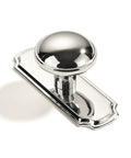 Hella Durable 2 Pack Polished Nickel Cabinet Knobs With Backplates, Solid Zinc Alloy Build, 2.8 Inch Long, showing a shiny knob and base plate.