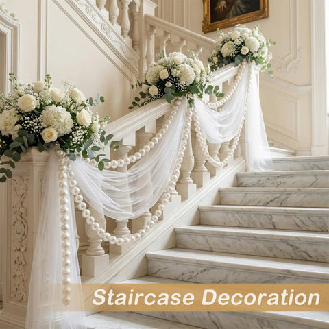 Pearl Ball Garland Set 10 Pieces 2.2 Inch Refills For Wedding Backdrops Table Decor Easy Setup And Reusable Pearl Ball Decorations For Parties And Events staircase decor