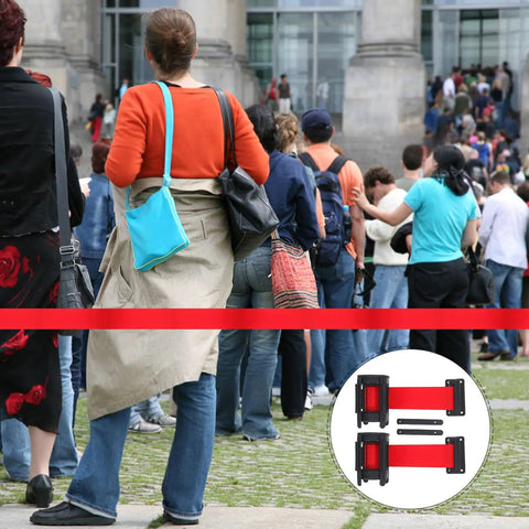 Heavy Duty Retractable Belt Barrier Wall Mounted Crowd Control Divider Featuring Smooth Gliding Telescoping Tape in use at a busy queue.