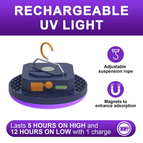 10000mAh Rechargeable UV Blacklight Lantern With 395nm UV And 6500K White Light, adjustable suspension feature