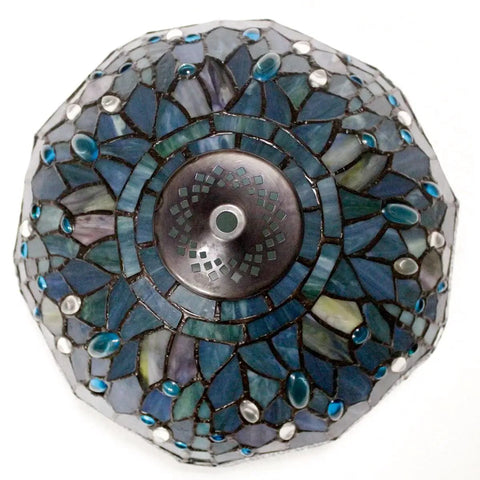 Sea Blue Tiffany Style Dragonfly Ceiling Light Fixture, Stained Glass Semi Flush Mount Lamp, top view of 12 inch shade